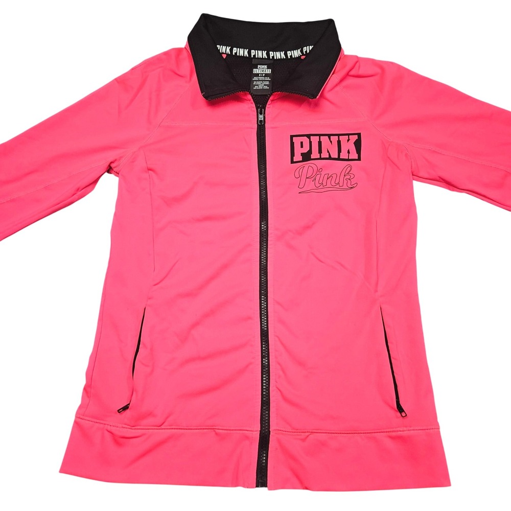 PINK Ultimate Track Jacket Small Hot Pink Zip Front Y2K Athletic Athleisure